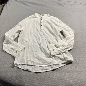 NEARKIN Ivory Cream 100% Cotton Henley Shirt long sleeve Blouse Size Large EUC